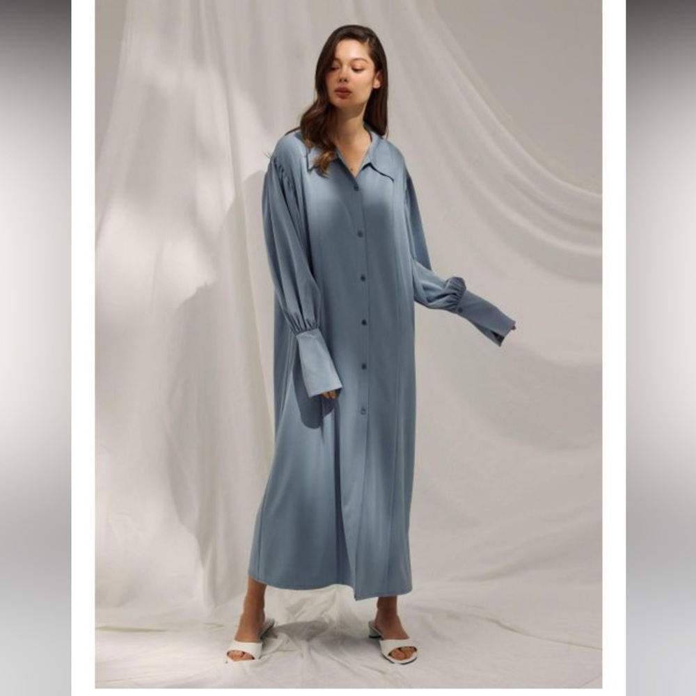 Nap Loungewear Drape Shirt Robe Dress Frost Blue Size Small Button Down